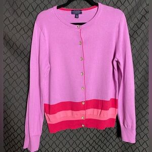 Pink Coral Colorblock Cardigan - Land's End - Supima Cotton Size M